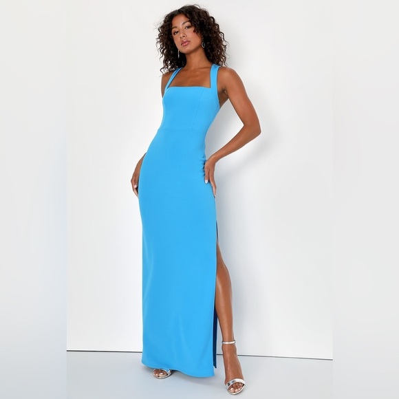 Lulus Blue Sleeveless Column Maxi Dress. Size Small. NWOT. Tiny run on bottom. - Picture 5 of 7